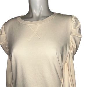 Moodie Puff Scalloped Sleeve Sweater Top Butter Yellow Crew Neck Large